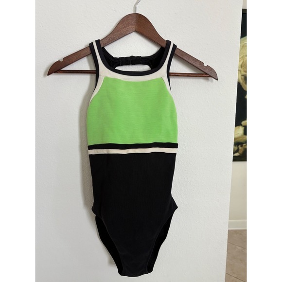 Jagermeister Tops - Vintage Jag Black Green White Ribbed Swimsuit Sleeveless Size 6 Womens USA Made